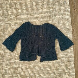Free People Cropped Crochet Cardigan in Black- Size Small